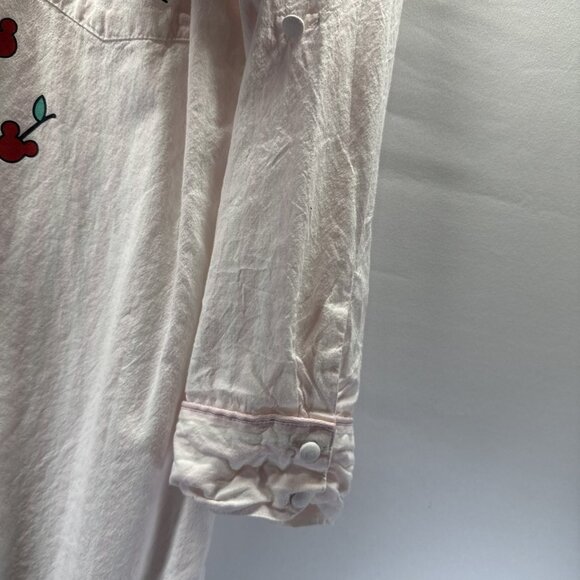 Disney Minnie Mouse Sequin Night Shirt S Red White Cherries Roll Tab Long Sleeve - Picture 7 of 10